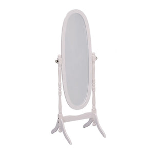 ORE International 59.25 Inch Oval Cheval Floor Mirror Eucalyptus Wood Spindle Frame Bedroom Accent White N4001-WH