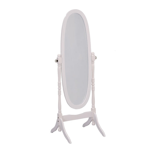 ORE International 59.25 Inch Oval Cheval Floor Mirror Eucalyptus Wood Spindle Frame Bedroom Accent White N4001-WH