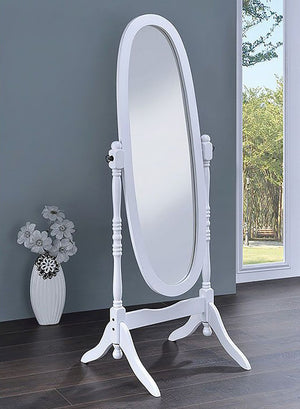 ORE International 59.25 Inch Oval Cheval Floor Mirror Eucalyptus Wood Spindle Frame Bedroom Accent White N4001-WH