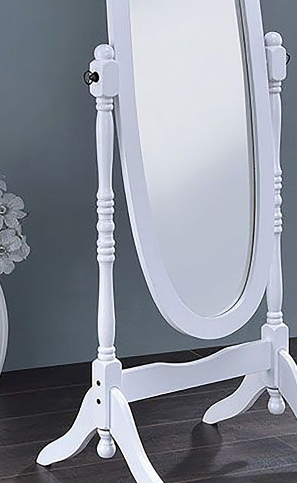 ORE International 59.25 Inch Oval Cheval Floor Mirror Eucalyptus Wood Spindle Frame Bedroom Accent White N4001-WH