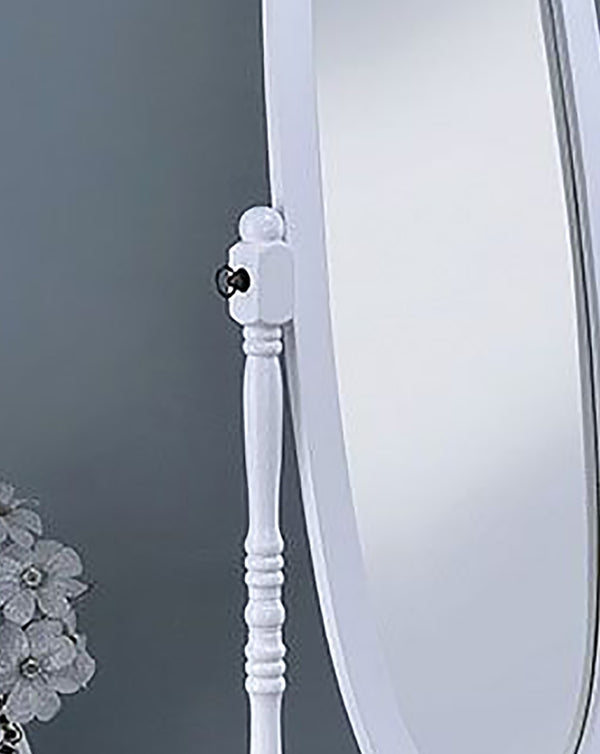 ORE International 59.25 Inch Oval Cheval Floor Mirror Eucalyptus Wood Spindle Frame Bedroom Accent White N4001-WH