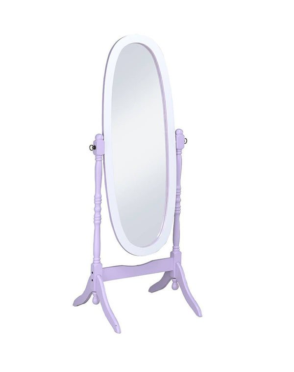 ORE International 59.25 Inch Oval Cheval Floor Mirror Eucalyptus Wood Spindle Frame Bedroom Accent Purple / White N4001-PURP/WH