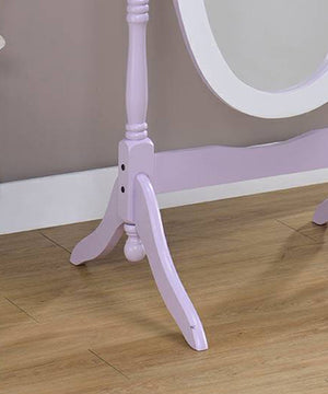 ORE International 59.25 Inch Oval Cheval Floor Mirror Eucalyptus Wood Spindle Frame Bedroom Accent Purple / White N4001-PURP/WH