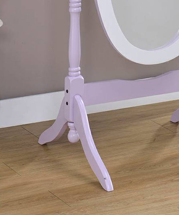 ORE International 59.25 Inch Oval Cheval Floor Mirror Eucalyptus Wood Spindle Frame Bedroom Accent Purple / White N4001-PURP/WH
