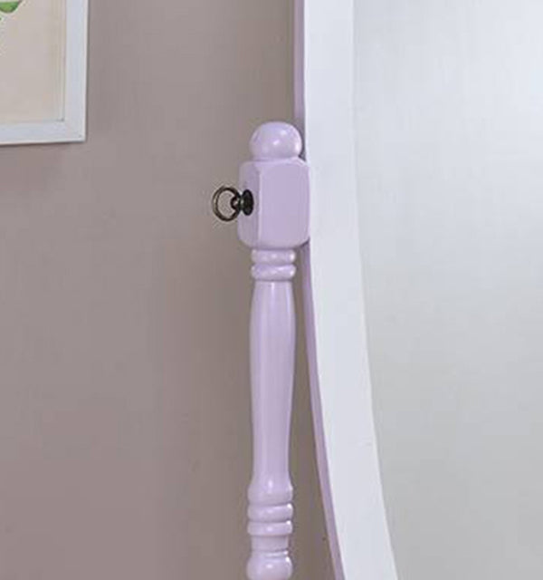 ORE International 59.25 Inch Oval Cheval Floor Mirror Eucalyptus Wood Spindle Frame Bedroom Accent Purple / White N4001-PURP/WH