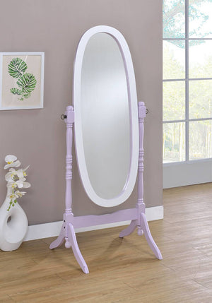 ORE International 59.25 Inch Oval Cheval Floor Mirror Eucalyptus Wood Spindle Frame Bedroom Accent Purple / White N4001-PURP/WH