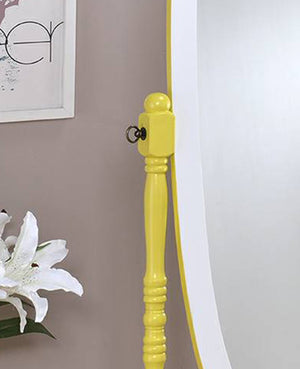 ORE International 59.25 Inch Oval Cheval Floor Mirror Eucalyptus Wood Spindle Frame Bedroom Accent Yellow / White N4001-YEL/WH