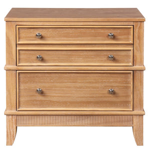 English Elm Hazel Farmhouse Pine Nightstand with Three Drawers Fluted Molding and Washed Finish N701P183796D