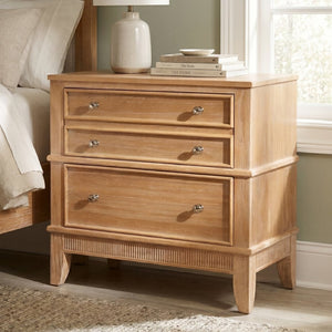 English Elm Hazel Farmhouse Pine Nightstand with Three Drawers Fluted Molding and Washed Finish N701P183796D