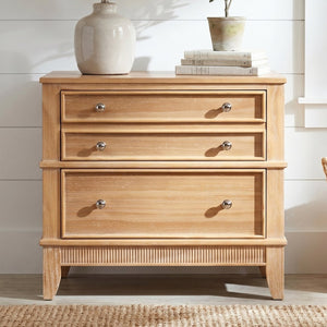 English Elm Hazel Farmhouse Pine Nightstand with Three Drawers Fluted Molding and Washed Finish N701P183796D