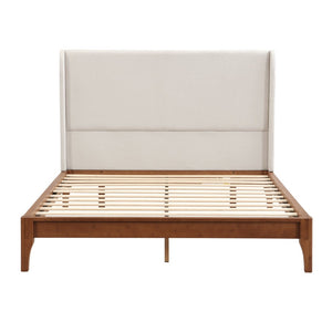 English Elm Double Wing Linen Upholstered Queen Headboard Tall Wingback Foam Padded Bed Frame N701P192138T