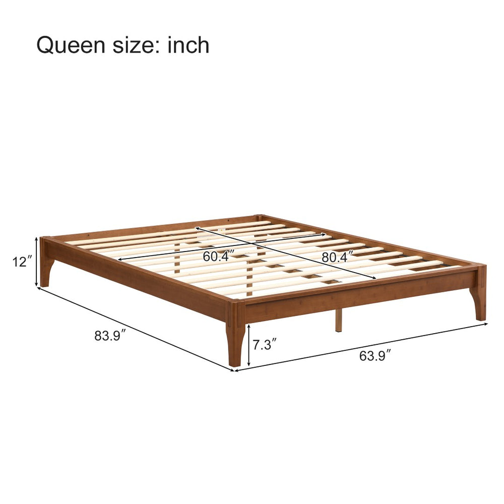 English Elm 12 Inch Queen Solid Bamboo Platform Bed Low Profile Frame with Slat Support Brown N701P192144D