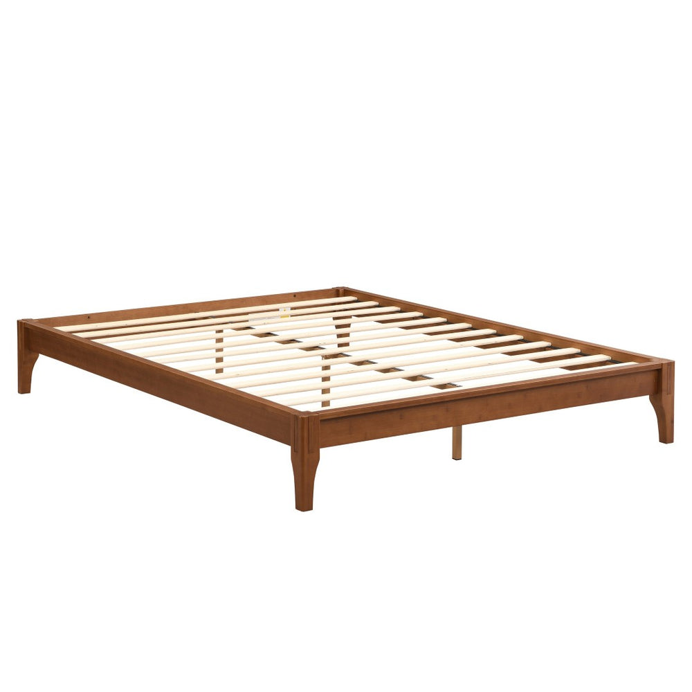 English Elm 12 Inch Queen Solid Bamboo Platform Bed Low Profile Frame with Slat Support Brown N701P192144D