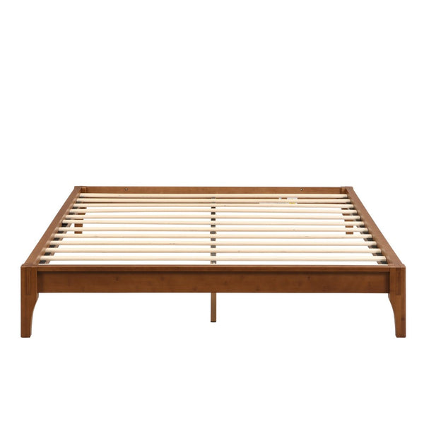 English Elm 12 Inch Queen Solid Bamboo Platform Bed Low Profile Frame with Slat Support Brown N701P192144D