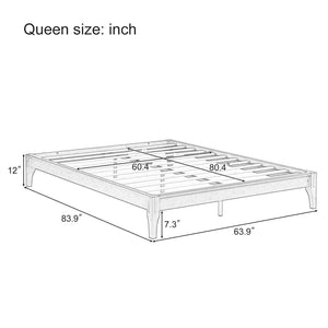 English Elm 12 Inch Queen Solid Bamboo Platform Bed Low Profile Frame with Slat Support Natural N701P192144N