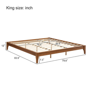 English Elm 12 Inch King Solid Bamboo Platform Bed Organic Grain Frame with Plywood Slat Support Brown N701P192145D