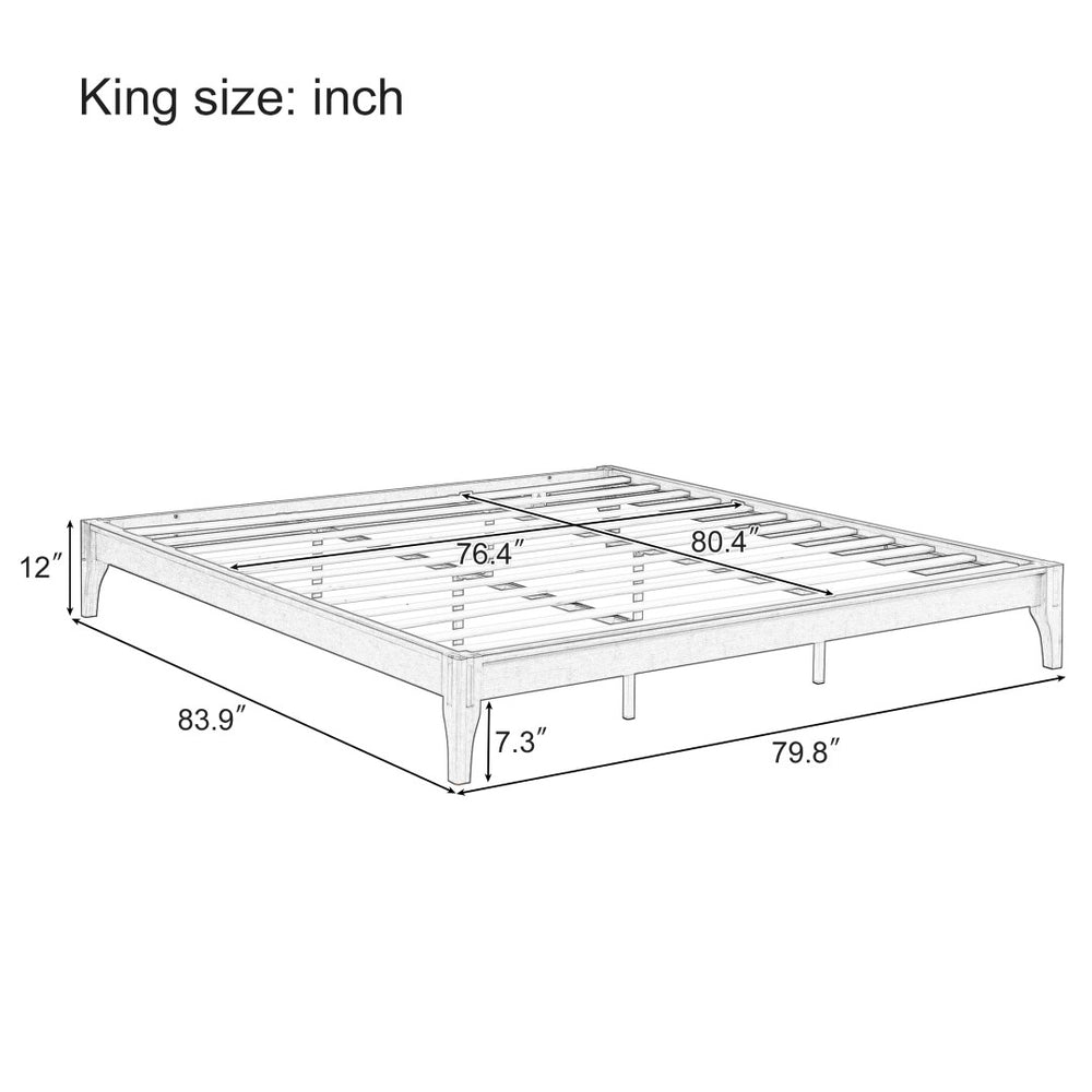 English Elm 12 Inch King Solid Bamboo Platform Bed Organic Grain Frame with Plywood Slat Support Natural N701P192145N