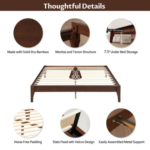 English Elm 12 Inch King Solid Bamboo Platform Bed Organic Grain Frame with Plywood Slat Support Chocolate N701P192145Q