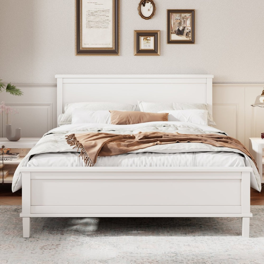 English Elm Mid-Century Full Platform Bed Solid Pine Tapered Legs No Box Spring Slat Support White N701P193471K