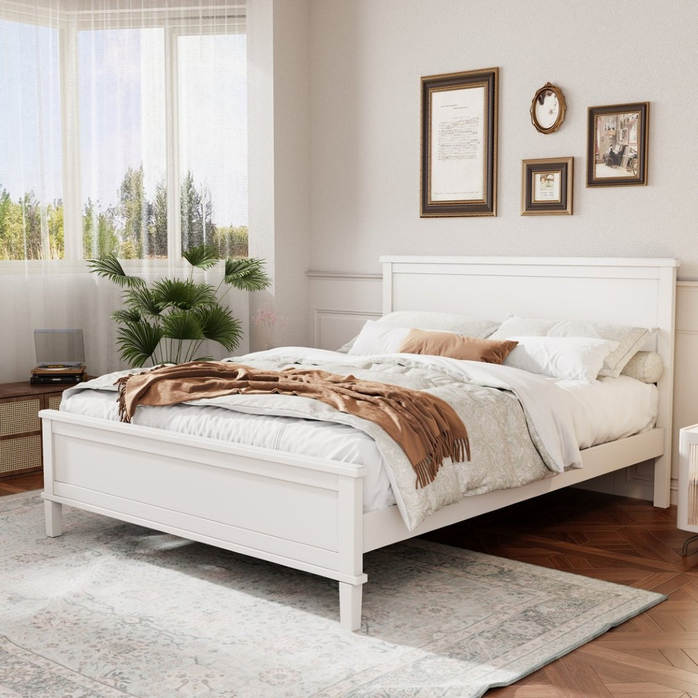 English Elm Mid-Century Full Platform Bed Solid Pine Tapered Legs No Box Spring Slat Support White N701P193471K