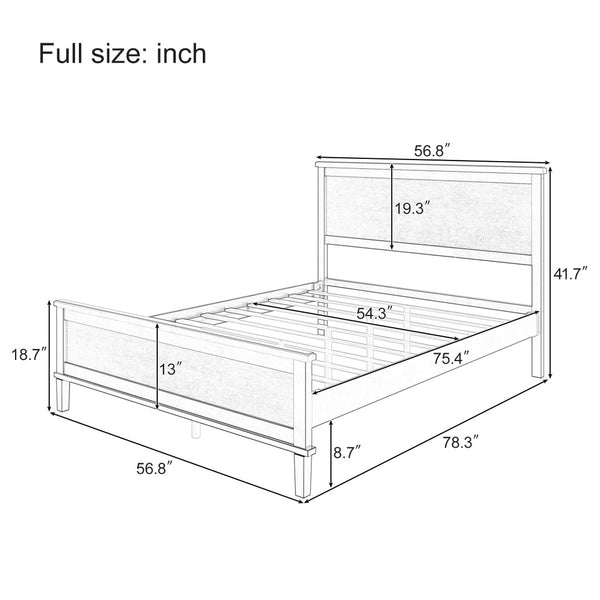 English Elm Mid-Century Full Platform Bed Solid Pine Tapered Legs No Box Spring Slat Support White N701P193471K