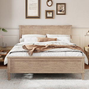 English Elm Mid-Century Full Platform Bed Solid Pine Tapered Legs No Box Spring Slat Support Seadrift N701P193471N
