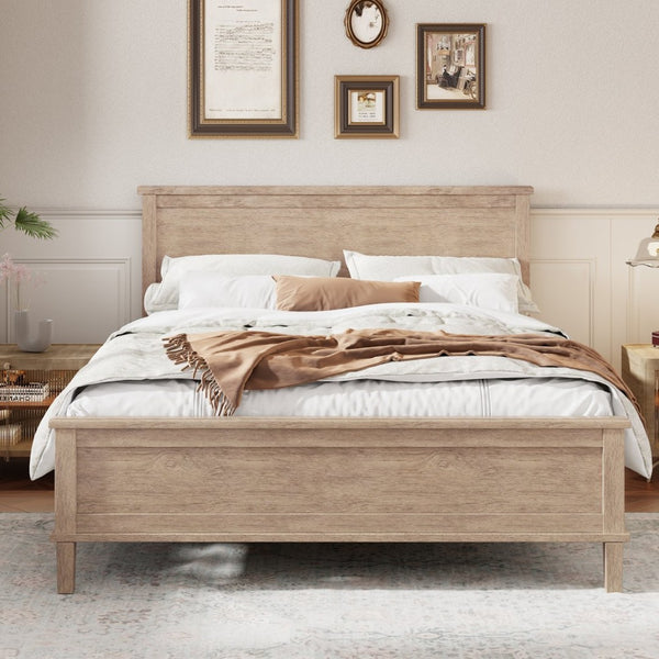 English Elm Mid-Century Full Platform Bed Solid Pine Tapered Legs No Box Spring Slat Support Seadrift N701P193471N