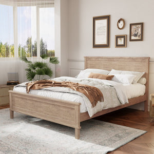 English Elm Mid-Century Full Platform Bed Solid Pine Tapered Legs No Box Spring Slat Support Seadrift N701P193471N