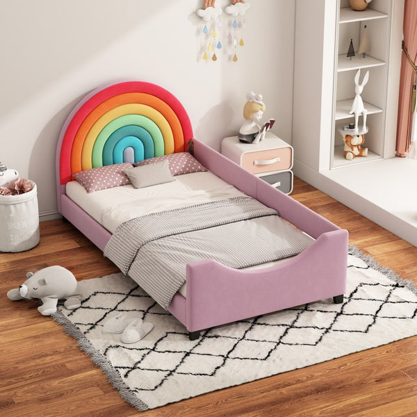 English Elm Rainbow Velvet Upholstered Twin Daybed Low Profile Kids Bedroom Arch Frame N701P229929Z