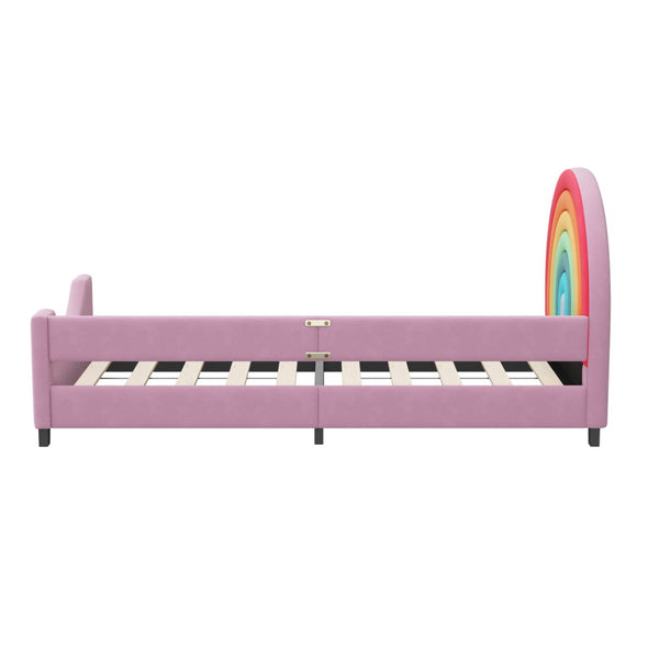 English Elm Rainbow Velvet Upholstered Twin Daybed Low Profile Kids Bedroom Arch Frame N701P229929Z