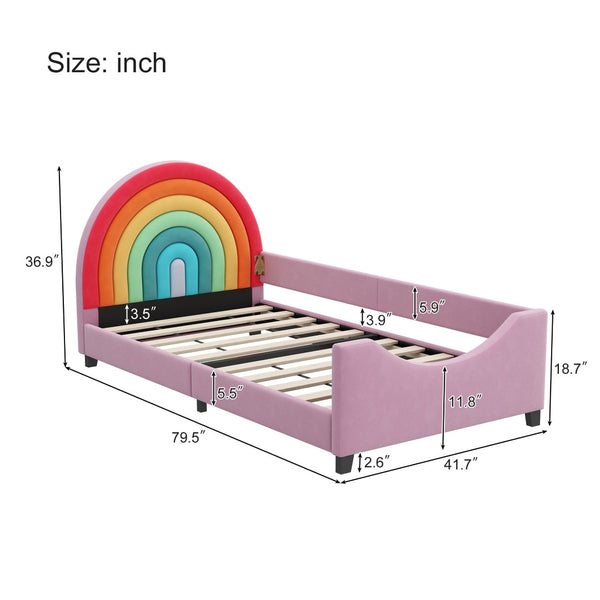English Elm Rainbow Velvet Upholstered Twin Daybed Low Profile Kids Bedroom Arch Frame N701P229929Z