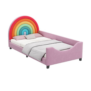 English Elm Rainbow Velvet Upholstered Twin Daybed Low Profile Kids Bedroom Arch Frame N701P229929Z