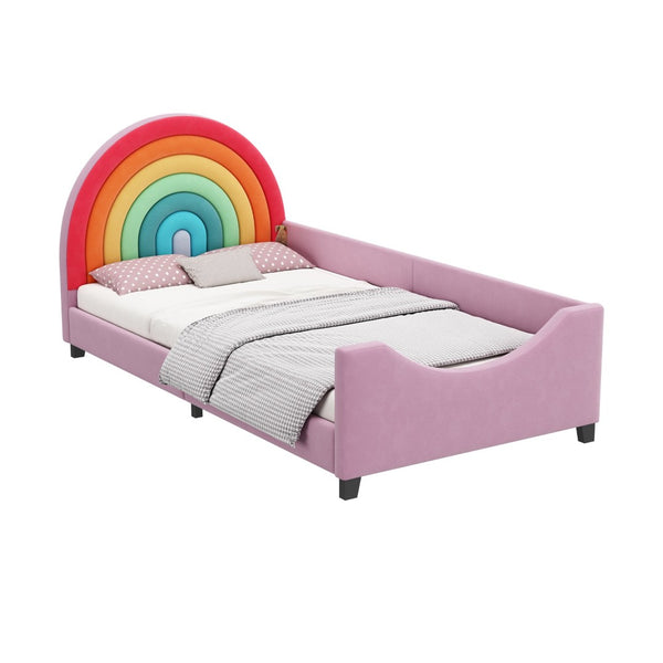 English Elm Rainbow Velvet Upholstered Twin Daybed Low Profile Kids Bedroom Arch Frame N701P229929Z
