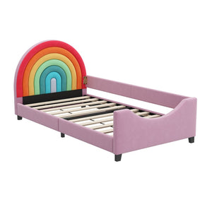 English Elm Rainbow Velvet Upholstered Twin Daybed Low Profile Kids Bedroom Arch Frame N701P229929Z
