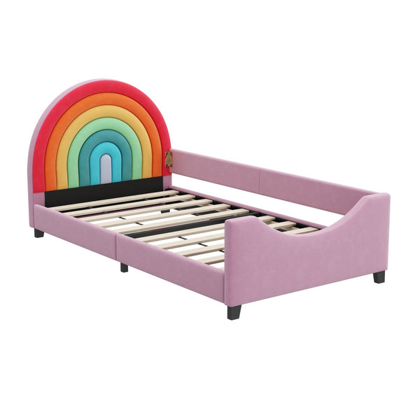 English Elm Rainbow Velvet Upholstered Twin Daybed Low Profile Kids Bedroom Arch Frame N701P229929Z