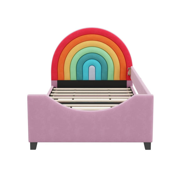 English Elm Rainbow Velvet Upholstered Twin Daybed Low Profile Kids Bedroom Arch Frame N701P229929Z