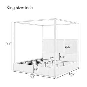 English Elm Modern King Canopy Bed with Gold Iron Frame and Tall Corduroy Upholstered Headboard Beige/Gold N701P263963A