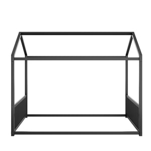 English Elm Full Size Montessori House Bed Low Profile Steel Frame with Vertical Safety Guardrails Black N701P265959B