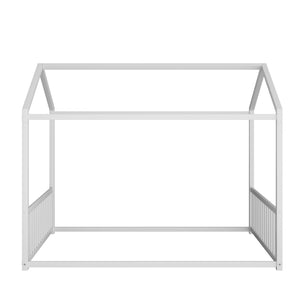 English Elm Full Size Montessori House Bed Low Profile Steel Frame with Vertical Safety Guardrails White N701P265959K