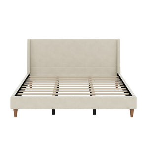 English Elm Modern Velvet Wingback King Bed with Walnut Legs Upholstered Sculptural Frame N701P277305C