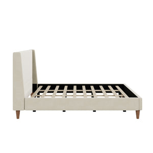 English Elm Modern Velvet Wingback King Bed with Walnut Legs Upholstered Sculptural Frame N701P277305C