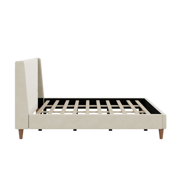 English Elm Modern Velvet Wingback King Bed with Walnut Legs Upholstered Sculptural Frame N701P277305C