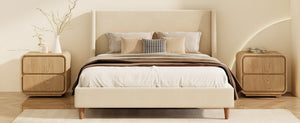 English Elm Modern Velvet Wingback King Bed with Walnut Legs Upholstered Sculptural Frame N701P277305C