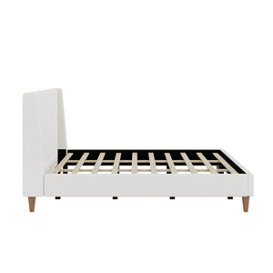 English Elm Modern Boucle King Bed Wingback Headboard Walnut Legs Platform Frame Bedroom N701P277305K