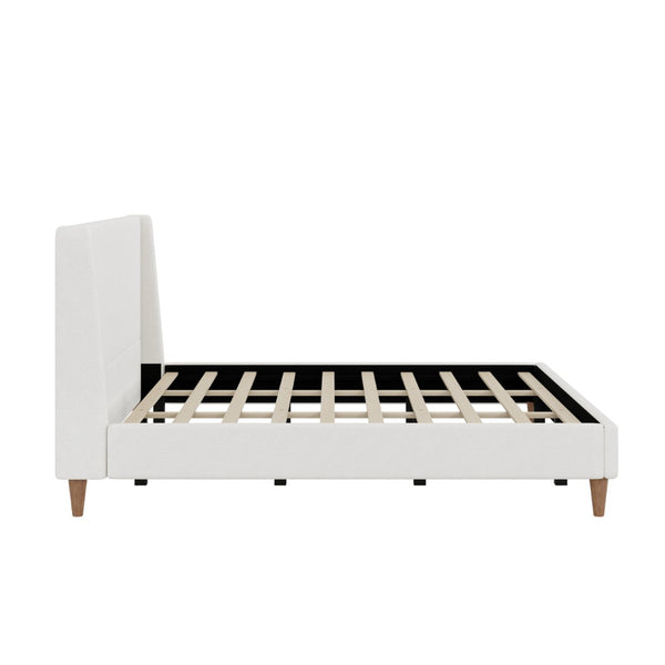 English Elm Modern Boucle King Bed Wingback Headboard Walnut Legs Platform Frame Bedroom N701P277305K