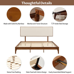 English Elm King Solid Bamboo Platform Bed Linen Upholstered Adjustable Headboard Organic Warmth N701P280439C