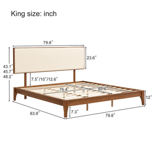 English Elm King Solid Bamboo Platform Bed Linen Upholstered Adjustable Headboard Organic Warmth N701P280439C