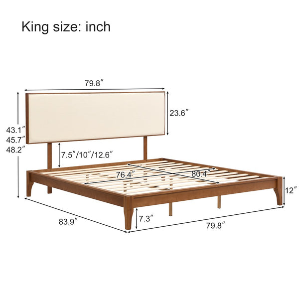 English Elm King Solid Bamboo Platform Bed Linen Upholstered Adjustable Headboard Organic Warmth N701P280439C