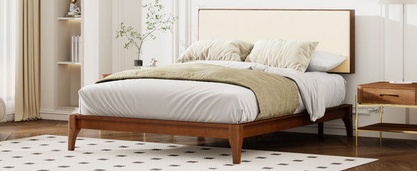 English Elm King Solid Bamboo Platform Bed Linen Upholstered Adjustable Headboard Organic Warmth N701P280439C