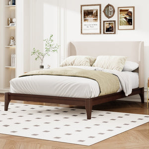 English Elm King Solid Bamboo Platform Bed with 48 Inch Linen Upholstered Headboard Low Profile Chocolate N701P280539Q